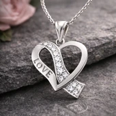 Gümüş Love Kalp Bayan Kolye SL1681 thumbnail 5
