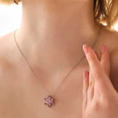 Gümüş Pembe Lotus Çiçeği Kolye SL5984 thumbnail 2