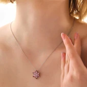Gümüş Pembe Lotus Çiçeği Kolye SL5984 thumbnail 6