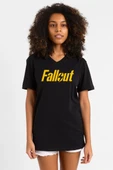 Fallout Lettern Siyah Kadın V yaka Tshirt thumbnail 1
