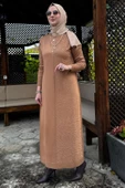 Zebra Desen Triko Elbise Camel thumbnail 9