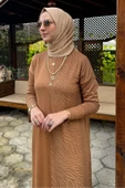 Zebra Desen Triko Elbise Camel thumbnail 4