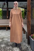 Zebra Desen Triko Elbise Camel thumbnail 6
