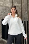 Fermuar Detaylı Oversize Sweatshirt - Beyaz thumbnail 1