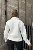 Fermuar Detaylı Oversize Sweatshirt - Beyaz thumbnail 2