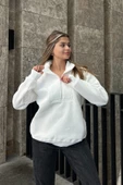 Fermuar Detaylı Oversize Sweatshirt - Beyaz thumbnail 4