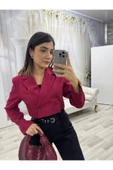 Kruvaze Yaka Crop Bordo Blazer Ceket thumbnail 2