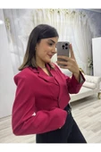 Kruvaze Yaka Crop Bordo Blazer Ceket thumbnail 1