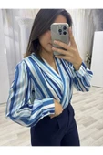 Mavi Çizgili Bodysuit Bluz thumbnail 1