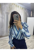 Mavi Çizgili Bodysuit Bluz thumbnail 2
