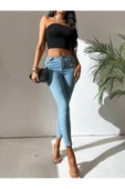 Kadın Siyah Straplez Crop Top Bluz thumbnail 5