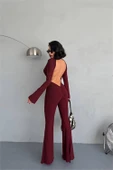 Dipmoda kadın bordo dekolteli novel sim maxi tulum DPDF118 thumbnail 3
