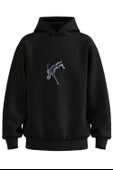 Oversize 'Falling Man' Baskılı Kapşonlu Hoodie Sweatshirt thumbnail 1