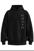 Oversize 'Human' Baskılı Kapşonlu Hoodie Sweatshirt thumbnail 1
