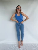 Kadın Basic Yuvarlak Yaka Mavi Atlet thumbnail 6