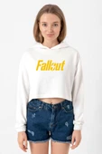 Fallout Lettern Ekru Kadın Crop Kapşonlu thumbnail 1