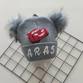 MARS BABY Erkek Bebek Çocuk Kişiye Özel İsimli  Gri Çift Ponponlu Triko Bere thumbnail 2