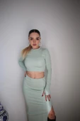Basic Düz Renk Maxi Etek Crop Kazak Takım thumbnail 6