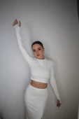 Basic Düz Renk Maxi Etek Crop Kazak Takım thumbnail 1