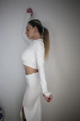 Basic Düz Renk Maxi Etek Crop Kazak Takım thumbnail 5