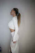 Basic Düz Renk Maxi Etek Crop Kazak Takım thumbnail 3