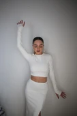 Basic Düz Renk Maxi Etek Crop Kazak Takım thumbnail 2