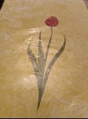 Ebru Sanatı -  Sarı Ebru Zemin üzerine Lale kompozisyon Ebruzen, Ressam: Serpil ( Tunca ) imzası .Ebat : 34x 49 cm. thumbnail 1