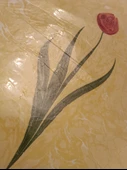 Ebru Sanatı -  Sarı Ebru Zemin üzerine Lale kompozisyon Ebruzen, Ressam: Serpil ( Tunca ) imzası .Ebat : 34x 49 cm. thumbnail 2