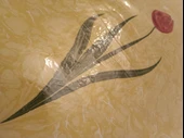 Ebru Sanatı -  Sarı Ebru Zemin üzerine Lale kompozisyon Ebruzen, Ressam: Serpil ( Tunca ) imzası .Ebat : 34x 49 cm. thumbnail 3