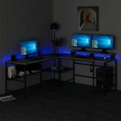Minar Greta Köşe Masa Set (Led Işıklı) - Dore-Siyah thumbnail 5