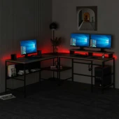 Minar Greta Köşe Masa Set (Led Işıklı) - Dore-Siyah thumbnail 4