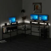 Minar Greta Köşe Masa Set (Led Işıklı) - Dore-Siyah thumbnail 1