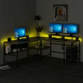 Minar Greta Köşe Masa Set (Led Işıklı) - Dore-Siyah thumbnail 6