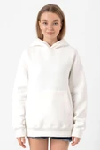 Beyaz Kadın Kanguru Cepli Basic Kapşonlu Sweatshirt thumbnail 1