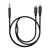 LinkTech A204 Type-C + Lightning - 3.5mm AUX Kablo 1.20mt Siyah thumbnail 1