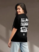 Baskılı Oversize T-shirt - Siyah thumbnail 4