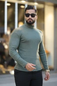 Erkek Haki Boğazlı Triko Kazak thumbnail 2