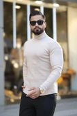 Erkek Bej Boğazlı Triko Kazak thumbnail 2