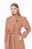 Dipmoda kadın midi oversize yün kaşe kaban DPPLTN03 - Camel thumbnail 5