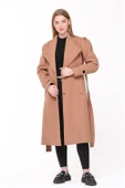 Dipmoda kadın midi oversize yün kaşe kaban DPPLTN03 - Camel thumbnail 2