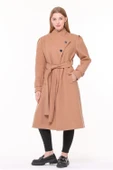Dipmoda kadın midi oversize yün kaşe kaban DPPLTN03 - Camel thumbnail 1
