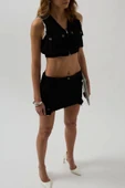 V Yaka Düğmeli Crop Yelek thumbnail 4