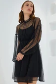 Siyah Tül Detaylı Mini Elbise 2485 thumbnail 2