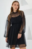 Siyah Tül Detaylı Mini Elbise 2485 thumbnail 3
