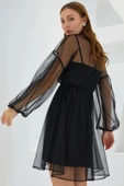 Siyah Tül Detaylı Mini Elbise 2485 thumbnail 4