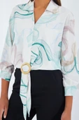 Oversize Dökümlü Crop Saten Gömlek 906 - Mint thumbnail 4