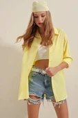 3900 Oversize Uzun Basic Gömlek - Sarı thumbnail 4
