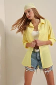 3900 Oversize Uzun Basic Gömlek - Sarı thumbnail 2