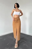 Camel Gabardin Boyamalı Püsküllü Etek thumbnail 1