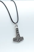 Thor Mjollnir Hammer Gümüş Kaplama Deri İp Kolye thumbnail 1
